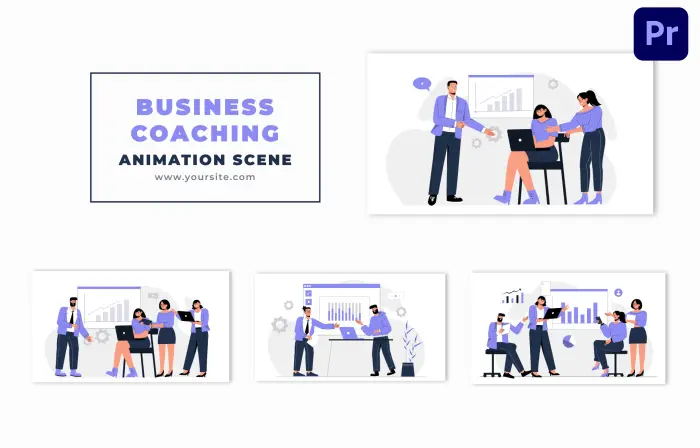 Animated Scene of Business Coaching Concept in Flat Design